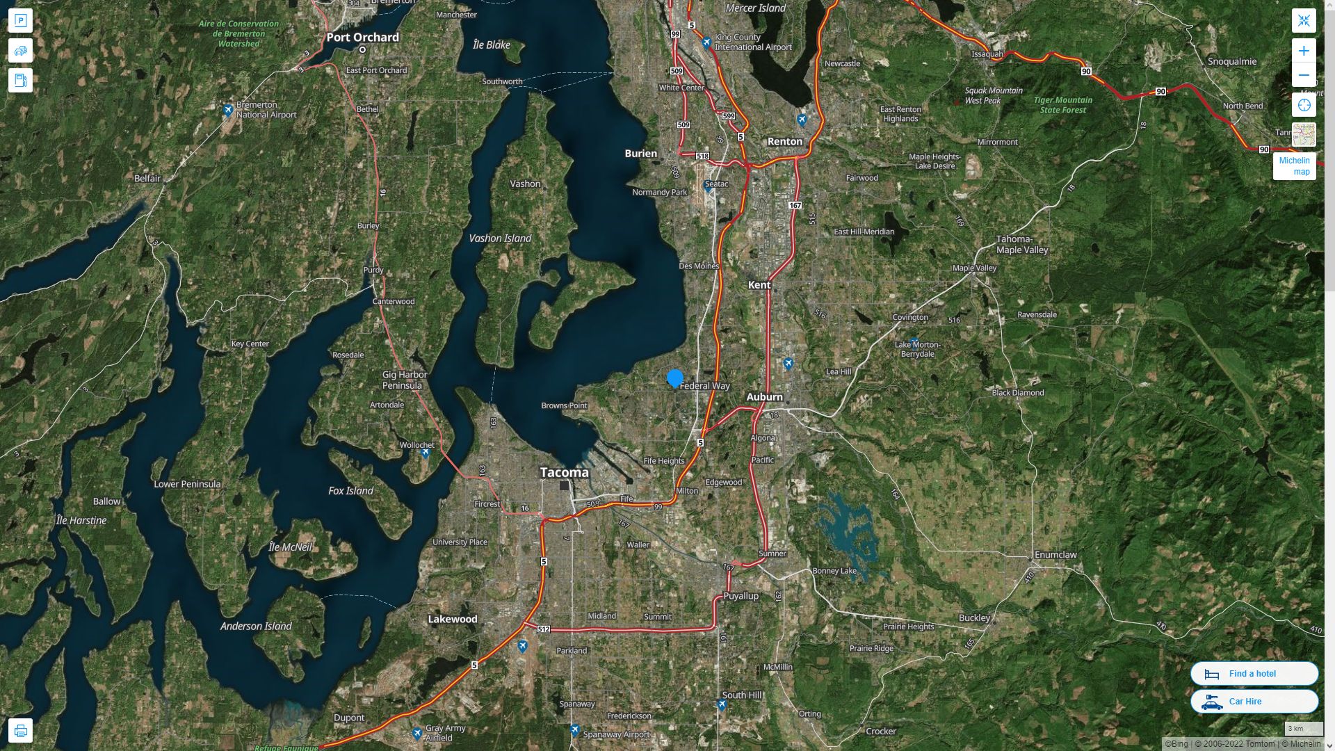 Federal Way Washington Highway and Road Map with Satellite View